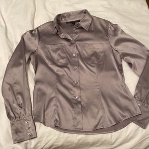 Yansi Fugel Shiny Gray Silk button down blouse size 10
